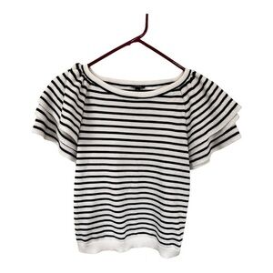 Express Black and White Striped Short Sleeve Top